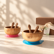 Personalised silicone baby bowl and bamboo utensils set with engraved name
