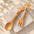 Personalised lotus wood baby spoon and fork with engraved name