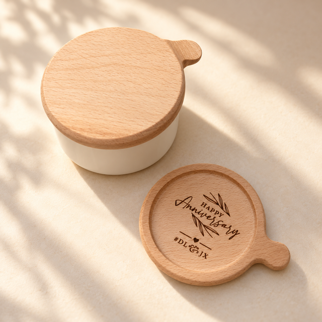 Two personalised rectangular beech wood coasters with engraved names