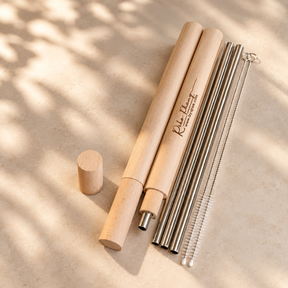 Personalised eco straw set with engraved beech wood case