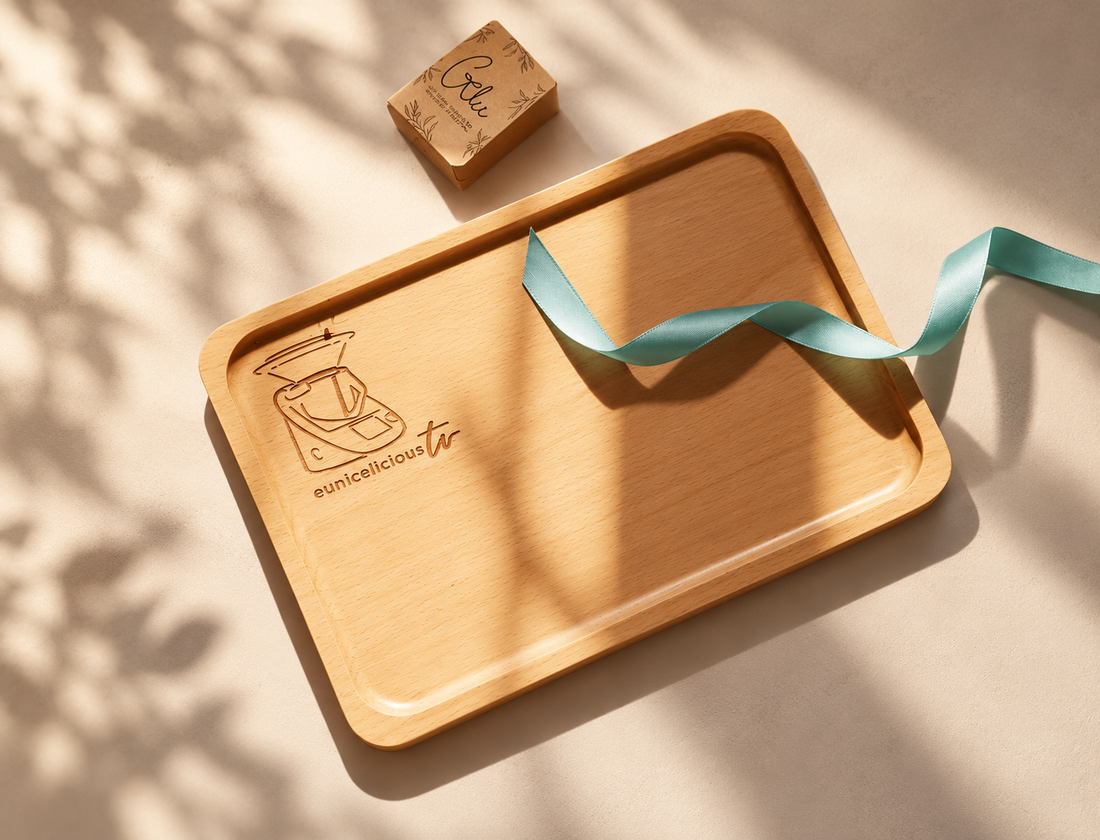Personalised beech wood food serving tray with engraved name