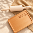 Personalised beech wood rolling pin and food tray set with engraved name