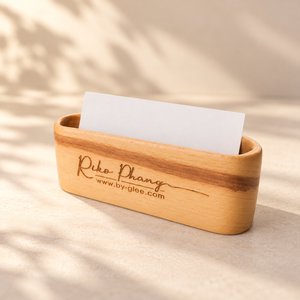Personalised beech wood desk name card holder with engraved name