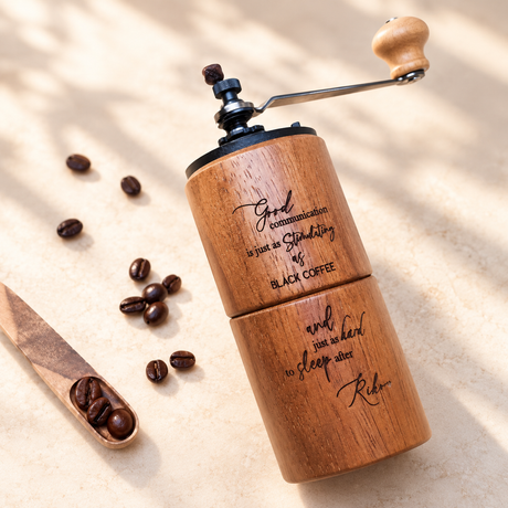 Personalised walnut wood coffee grinder with engraved name
