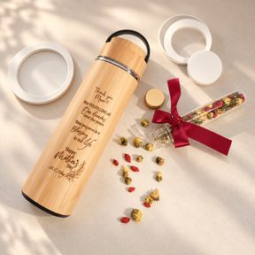 Personalised 450ml bamboo thermos flask with engraved name