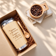 Personalised 450ml bamboo coffee mug with engraved name and wooden spoon