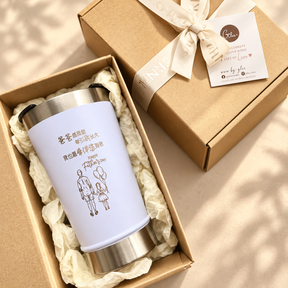 Personalised 480ml stainless steel mug gift set with engraved name and bottle opener