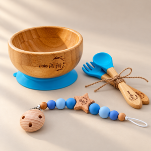 Personalised baby full moon combo with engraved silicone bowl and bamboo utensils