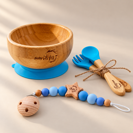 Personalised baby full moon combo with engraved silicone bowl and bamboo utensils
