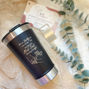 Personalised 480ml black tumbler engraved Best Dad for Father's Day with bottle opener, By Glee