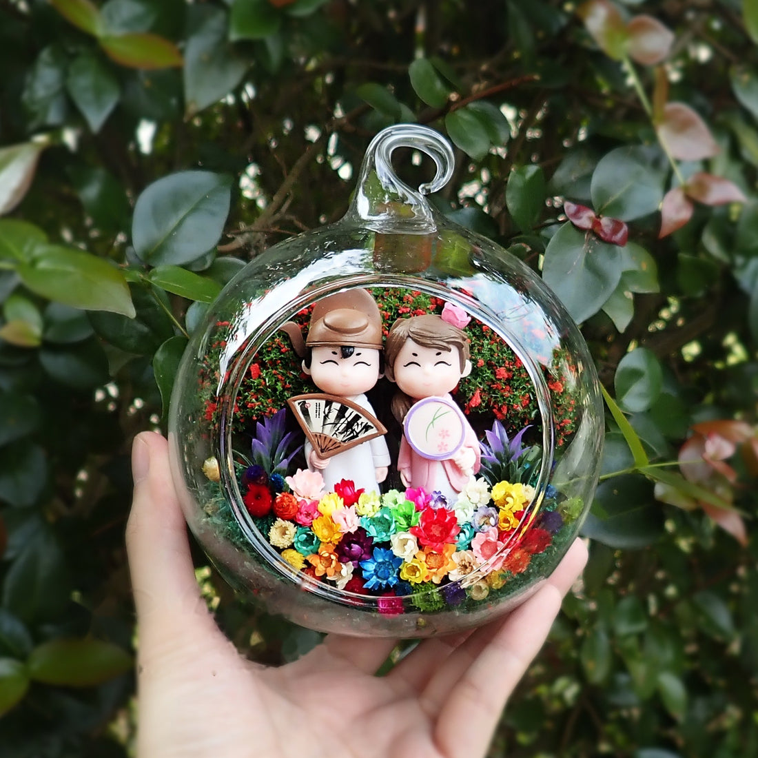Chinese Style Couple preserved flower terrarium