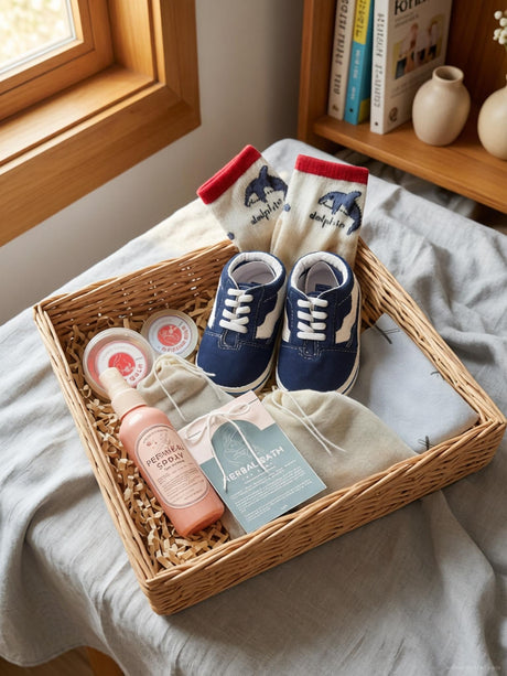 Post Natal Blue Shoe Gift Set by Garden to Bath