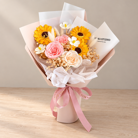 Honey Sunshine Soap Flower Bouquet — complete product on a clean neutral background