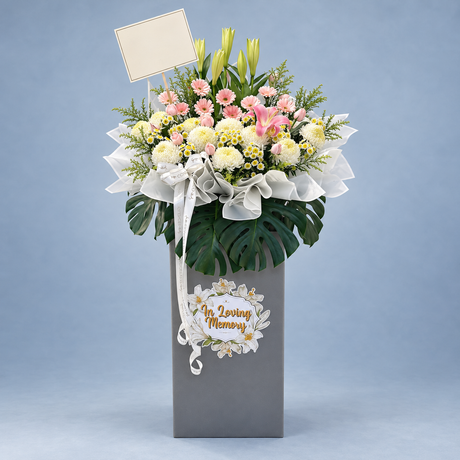 Caspia Mist Condolence Flower Stand — complete product on a clean neutral background