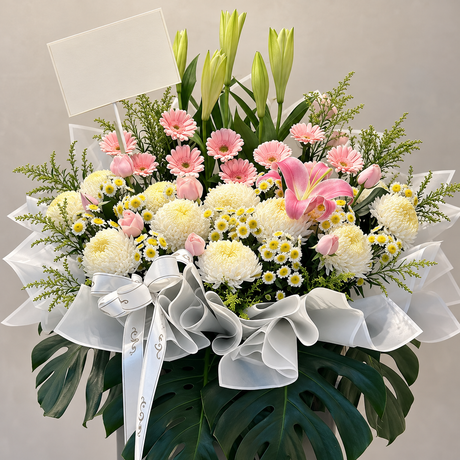 Caspia Mist Condolence Flower Stand — close-up of product details