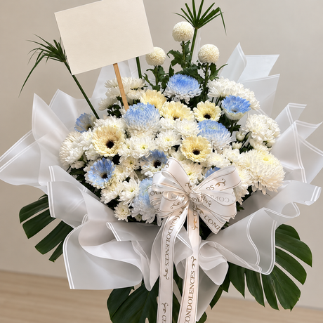 Ornate Streamers Condolence Flower Stand — close-up of product details