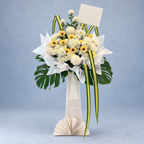 Buff Gerberas Condolence Flower Stand — complete product on a clean neutral background