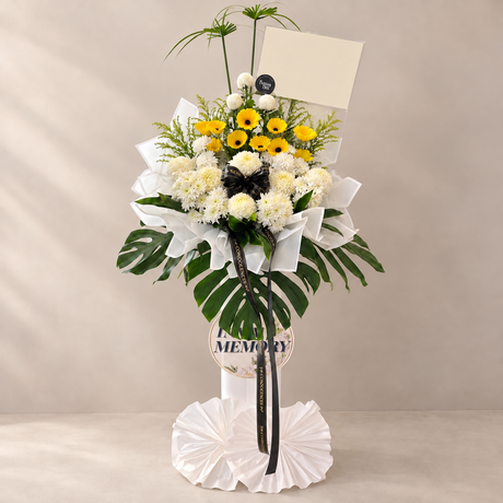 Milky Tufts Condolence Flower Stand — complete product on a clean neutral background