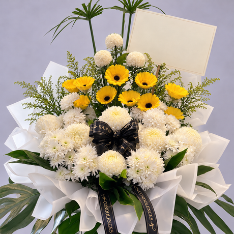 Milky Tufts Condolence Flower Stand — close-up of product details