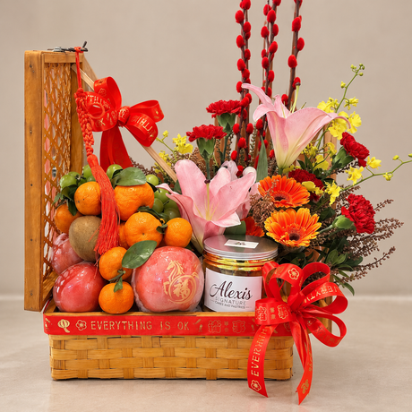 Marquetry Abundance CNY Flower Stand, close-up of product details