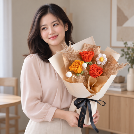 Maple Whisper Crochet Bouquet — illustrative lifestyle image with an adult