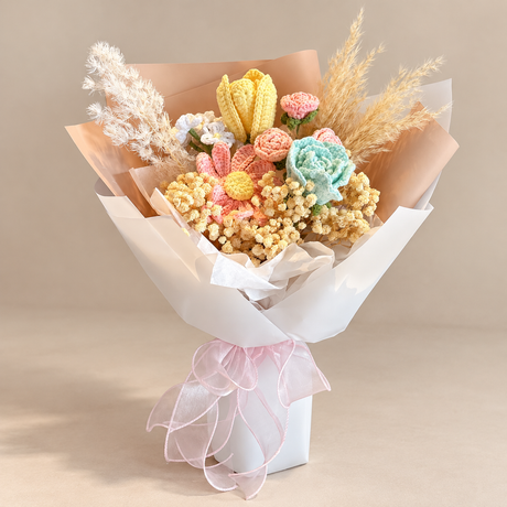 Vanilla Sorbet Crochet Bouquet — complete product on a clean neutral background