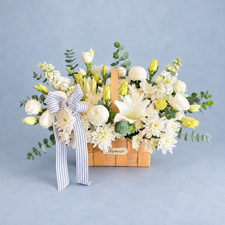 Myrtaceous Twigs Condolence Flower Stand — complete product on a clean neutral background