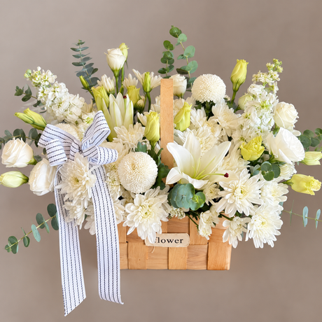 Myrtaceous Twigs Condolence Flower Stand — close-up of product details