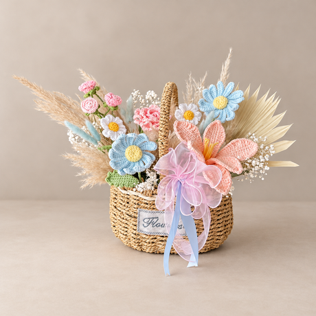 Textile Amaryllis Crochet Bouquet — complete product on a clean neutral background