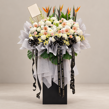 Golden Fan Eulogy Condolence Flower Stand — complete product on a clean neutral background