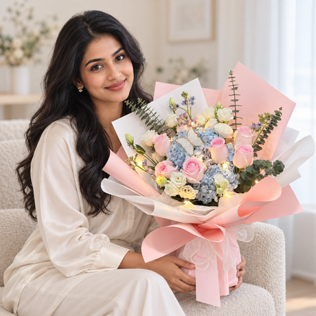 Ocean Serenade Bouquet — illustrative lifestyle image with an adult
