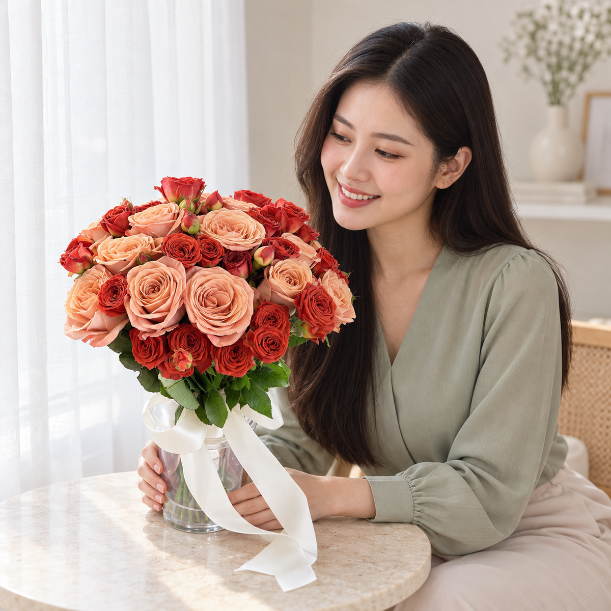 Autumn Whispers Bridal Bouquet — illustrative lifestyle image with an adult