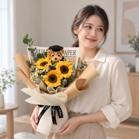 Bright Future Graduation Bouquet — illustrative lifestyle image with an adult