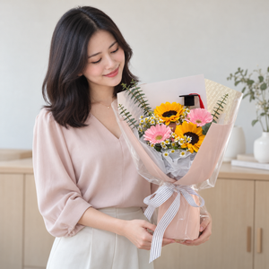 Bright Beginnings Graduation Bouquet — illustrative lifestyle image with an adult