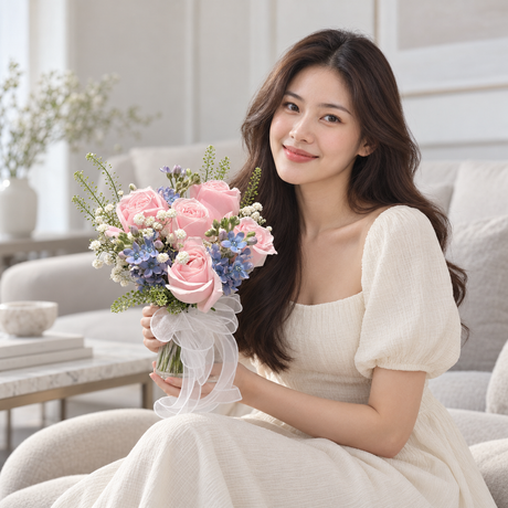 Dreamy Pastel Bridal Bouquet — illustrative lifestyle image with an adult
