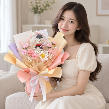 Dreamy Milestone Graduation Bouquet — illustrative lifestyle image with an adult