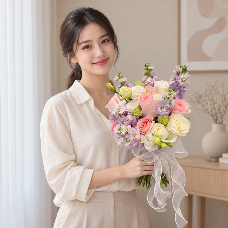 Monet’s Dream Bridal Bouquet — illustrative lifestyle image with an adult