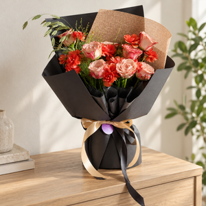 Amora Cappuccino Rose Bouquet — alternate full product photograph in a neutral interior.