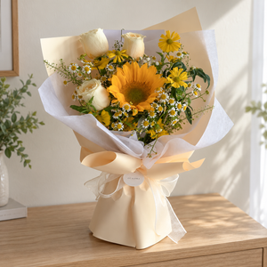 Aurora Sunflower & Rose Bouquet — alternate full product photograph in a neutral interior.