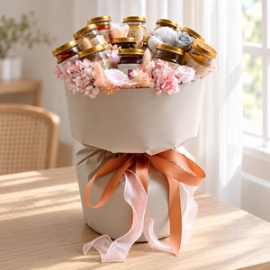 Birdnest Bouquet with Preserved Flowers — full product photograph in natural window light.