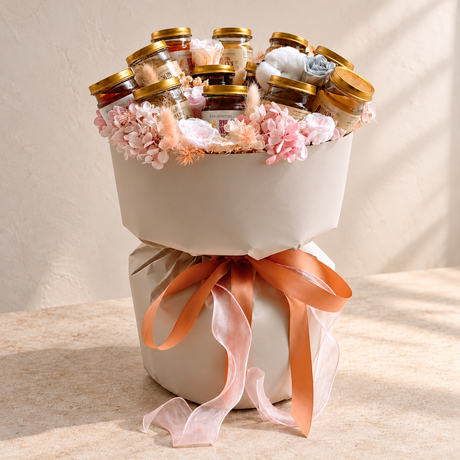 Birdnest Bouquet with Preserved Flowers — alternate full product photograph in a neutral interior.