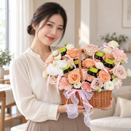 Birdnest in Basket – Rose Flower Basket — held by its recipient.