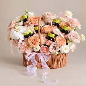 Birdnest in Basket – Rose Flower Basket — professional studio product photograph.
