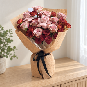 Cappuccino Bubble Rose Bouquet — alternate full product photograph in a neutral interior.