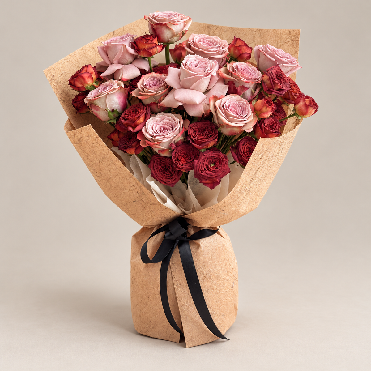 Cappuccino Bubble Rose Bouquet — professional studio product photograph.