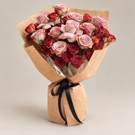 Cappuccino Bubble Rose Bouquet — professional studio product photograph.