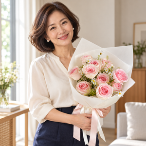 Eternel Pink Rose Bouquet held by the recipient.