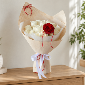Eternel White & Red Rose Bouquet — alternate full product photograph in a neutral interior.