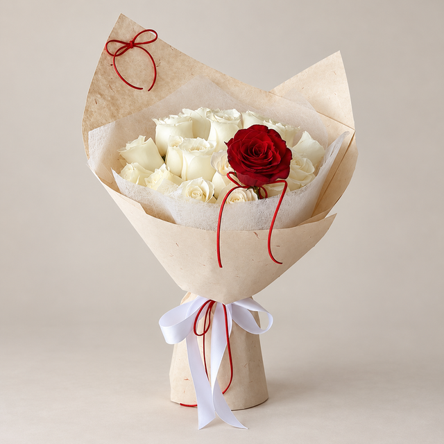 Eternel White & Red Rose Bouquet — professional studio product photograph.