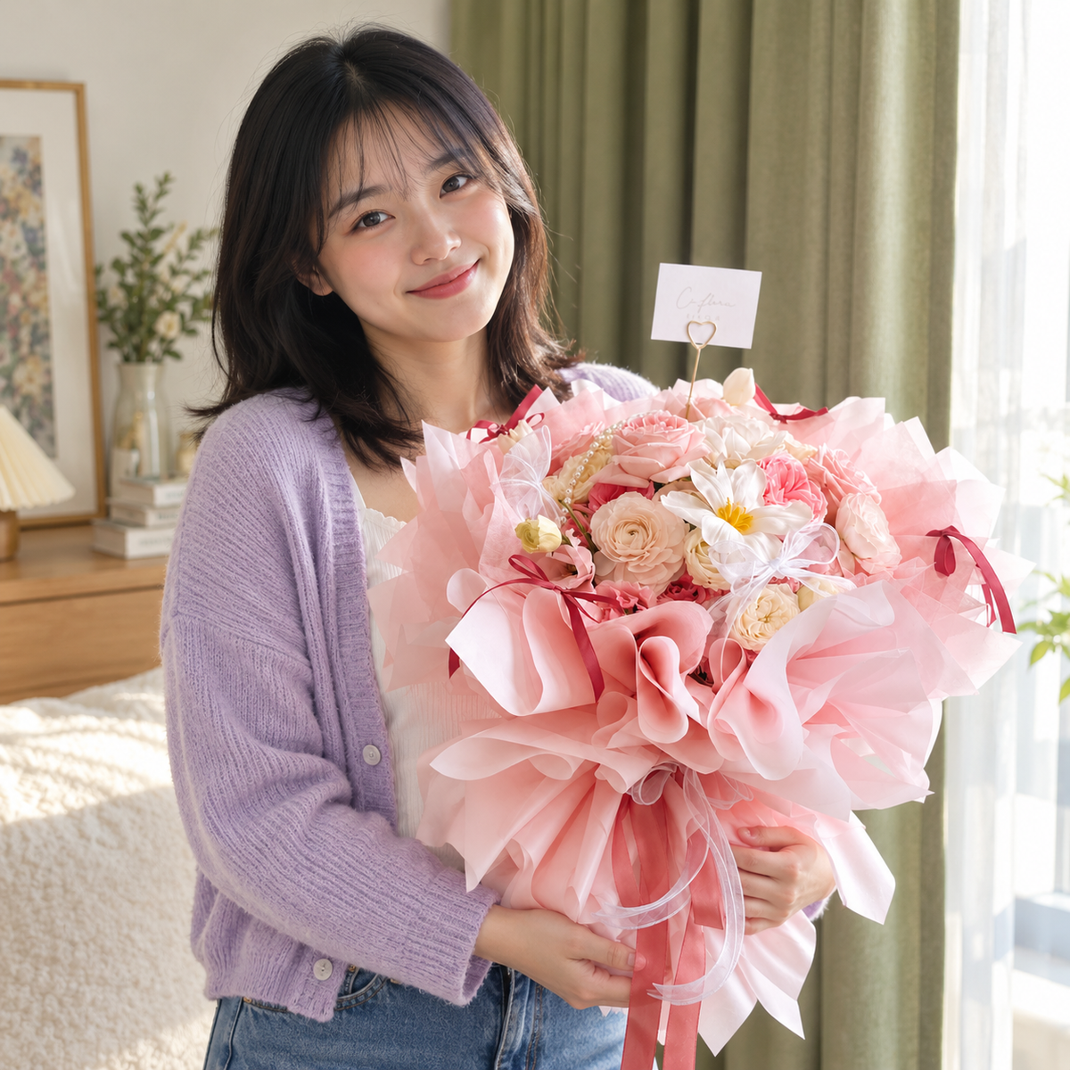 Giselle Ballets Luxe Mixed Flower Bouquet held by the recipient.